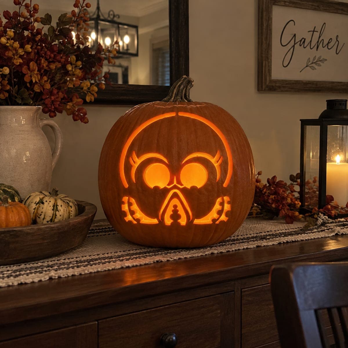 Round Owl Face With Tiny Feet Pumpkin