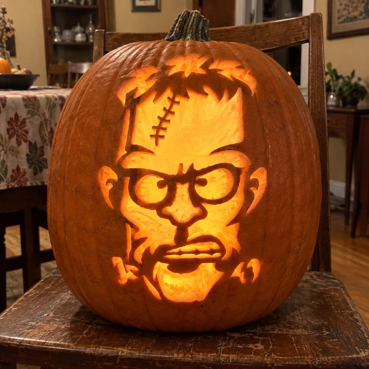 Scowling Stitched Frankenstein Pumpkin
