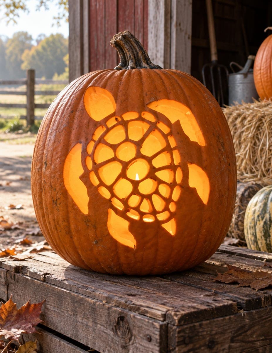 Sea Turtle With Patterned Shell Pumpkin