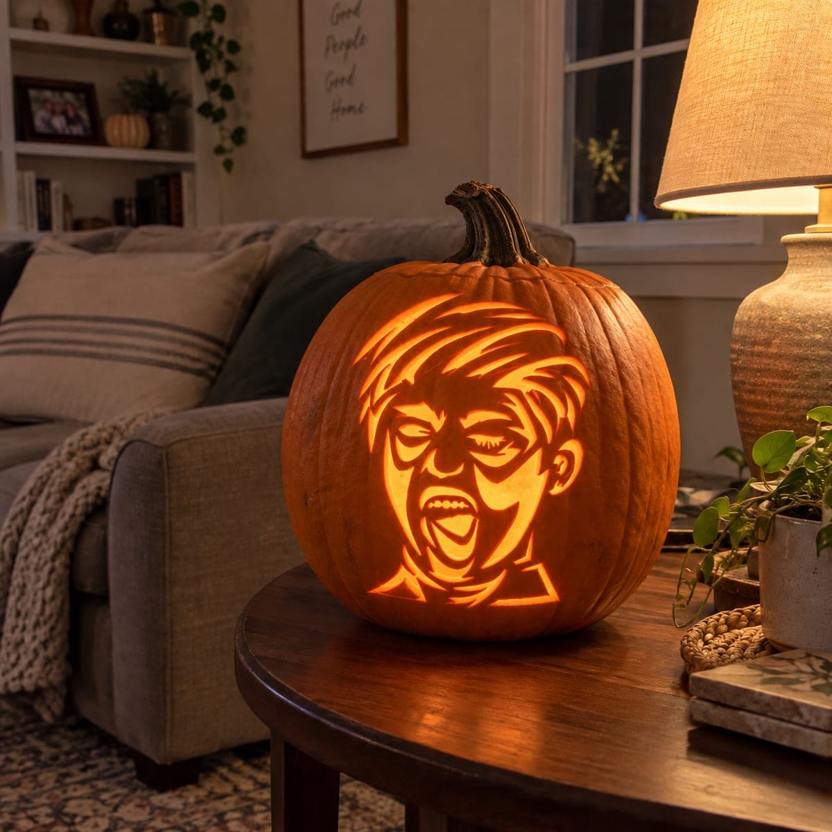 Shouting Swept-Hair Caricature Pumpkin