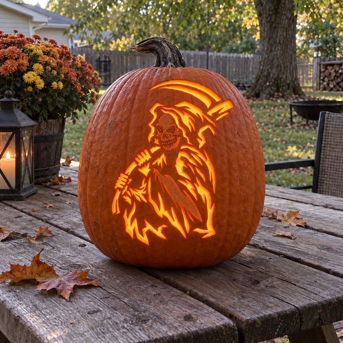 Sideways Grim Reaper With Flowing Hood Pumpkin