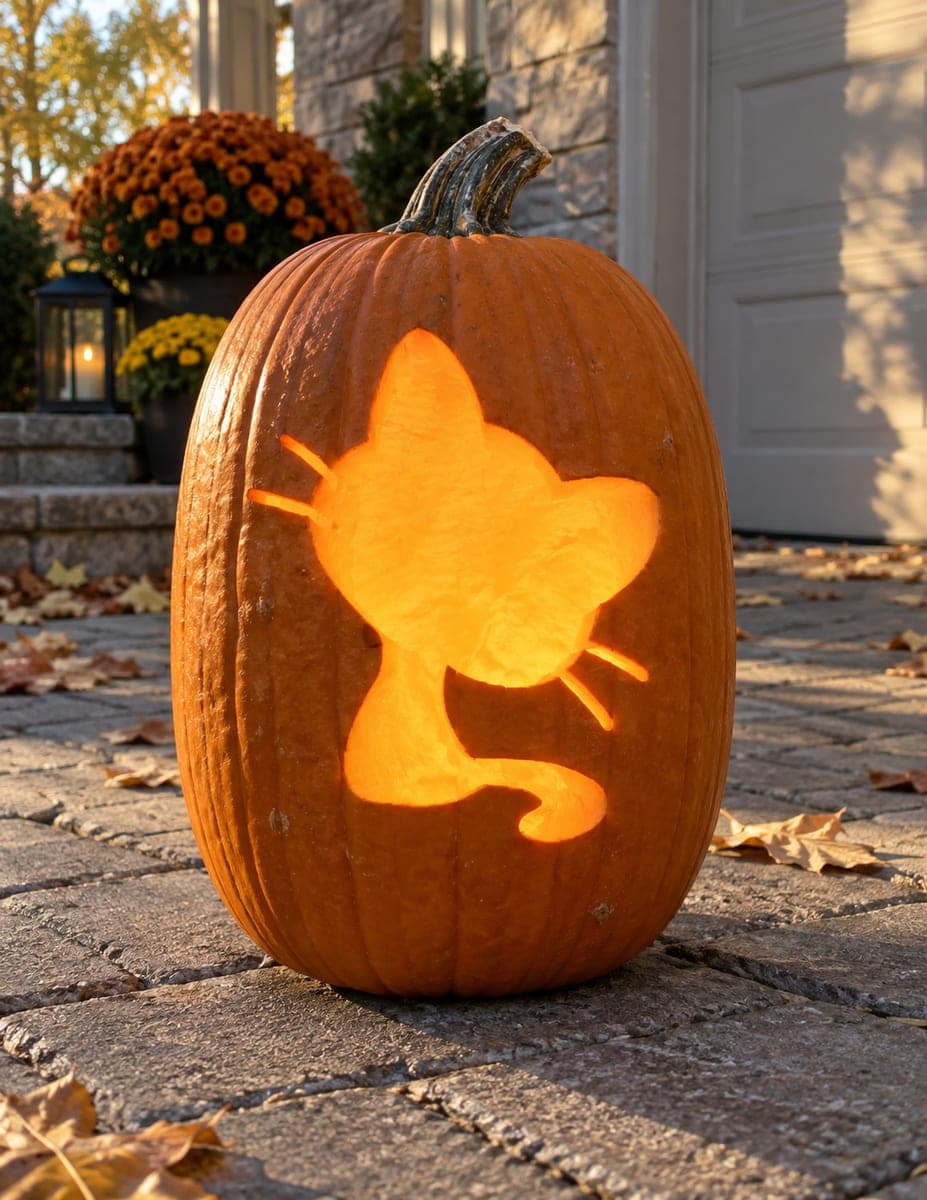 Simple Cat Head and Curled Neck Pumpkin