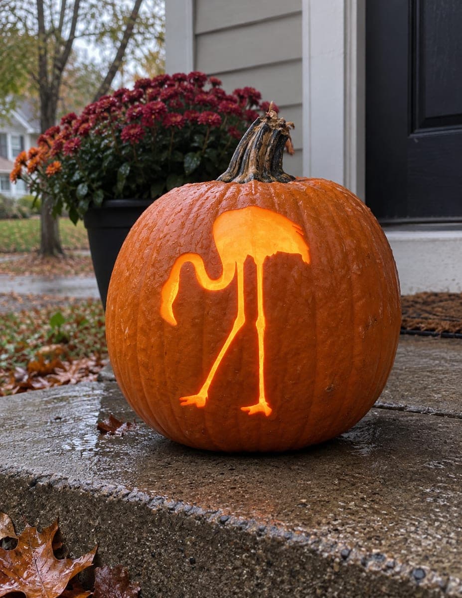 Simple Long-Legged Flamingo Pumpkin