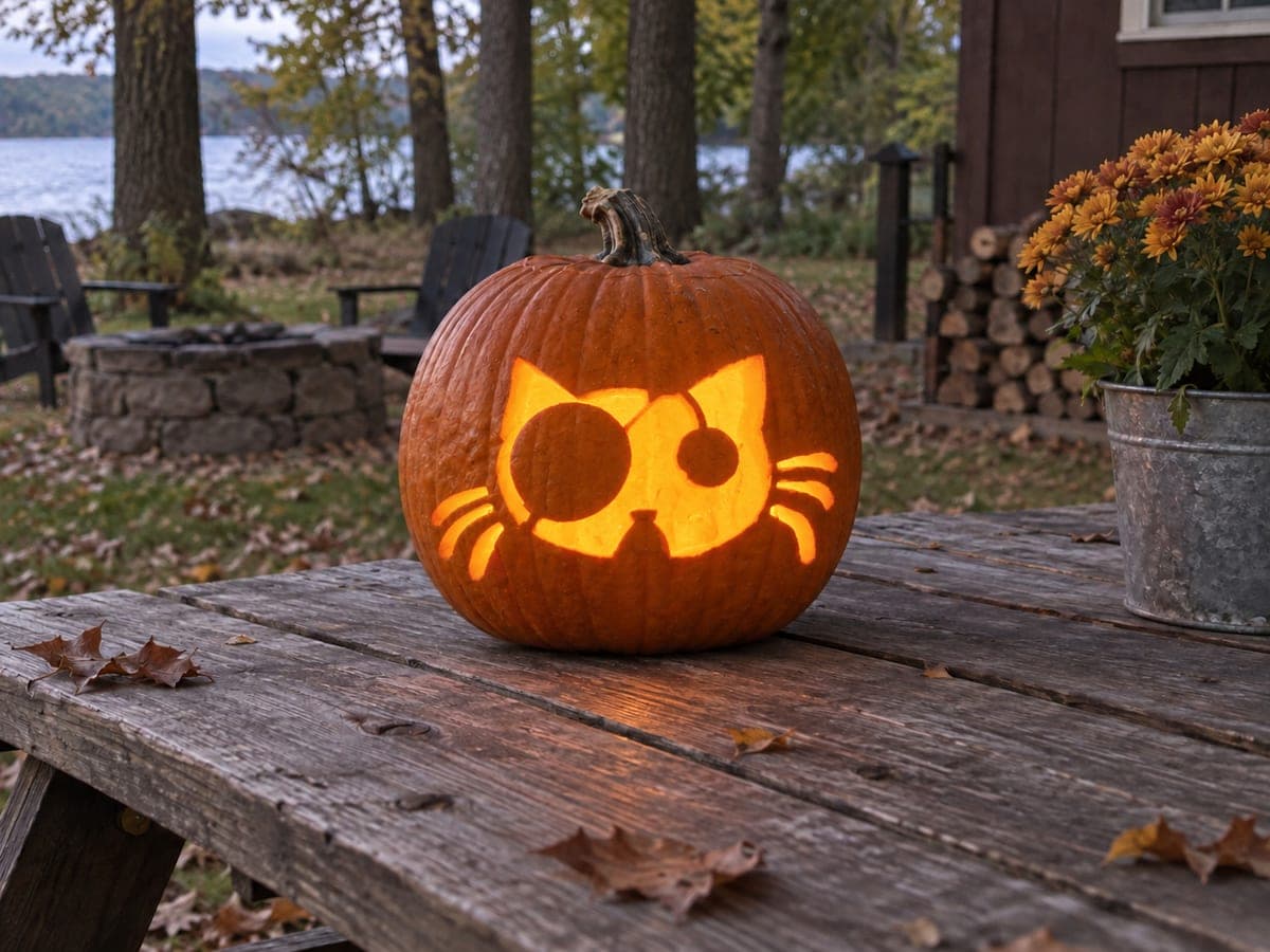 Simple Whiskered Cat Face Pumpkin