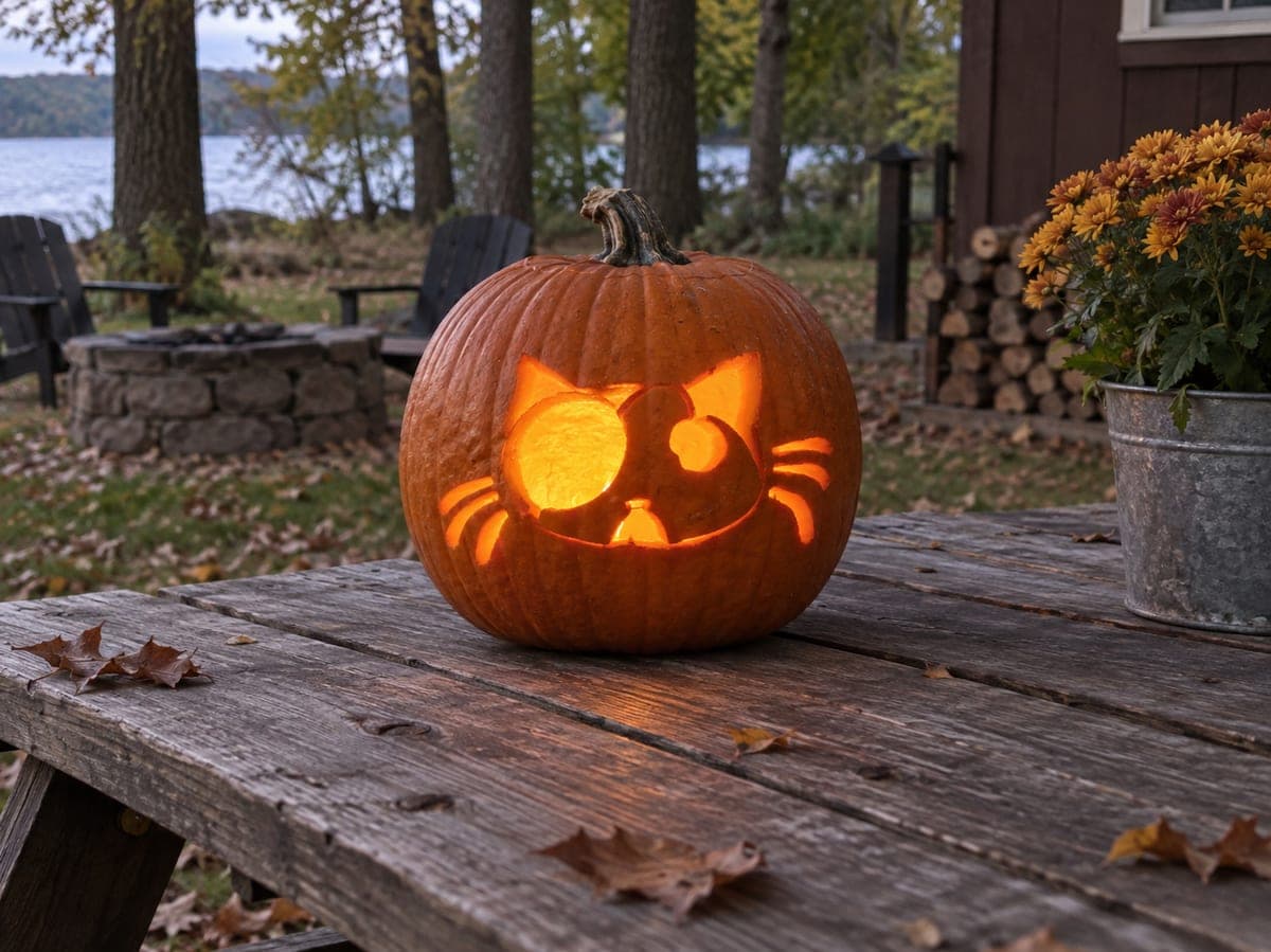 Simple Whiskered Cat Face Pumpkin — process shot 2 of 2