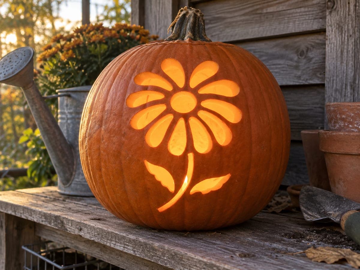 Single Daisy With Two Leaves Pumpkin
