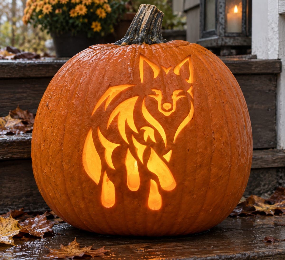 Sitting Wolf With Flowing Fur Pumpkin
