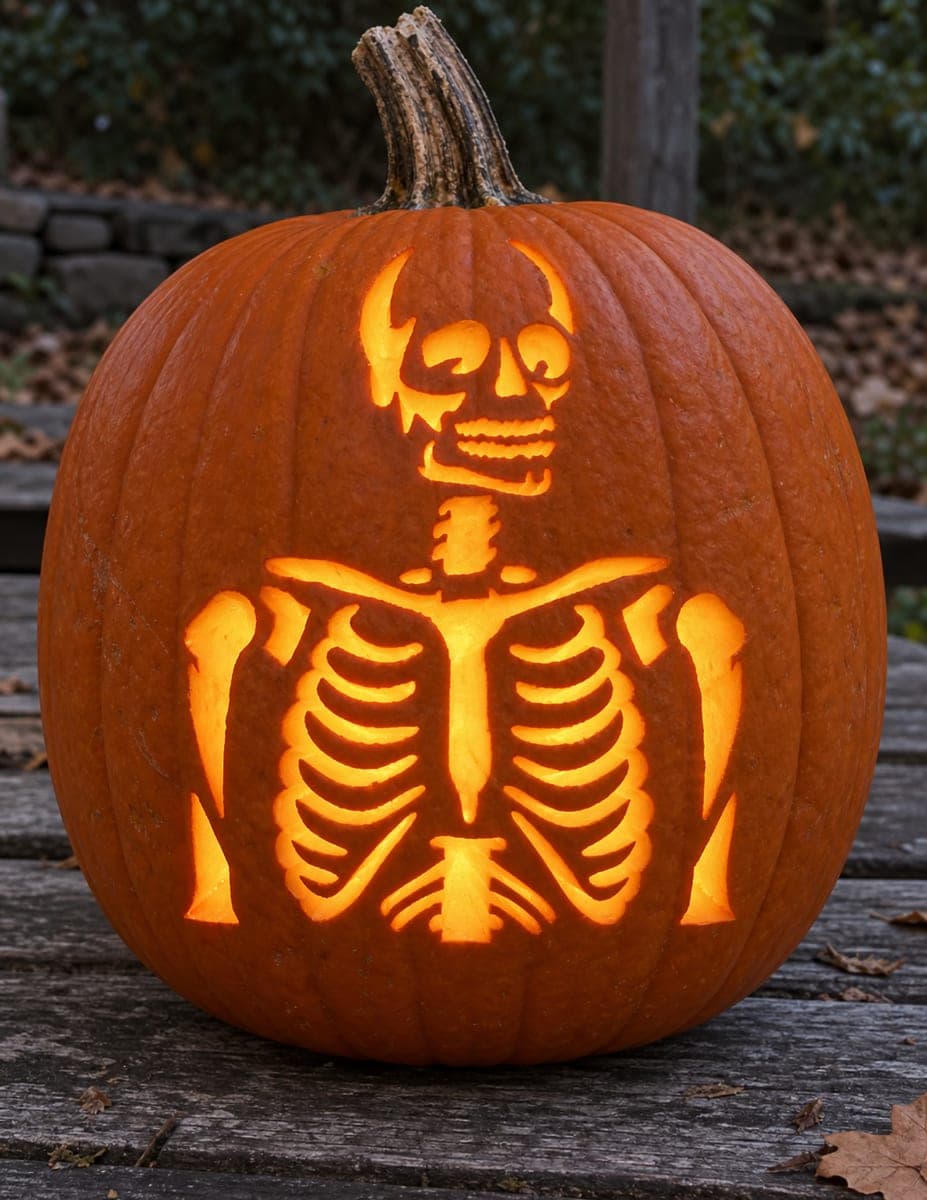 Skeleton Ribcage and Skull Pumpkin
