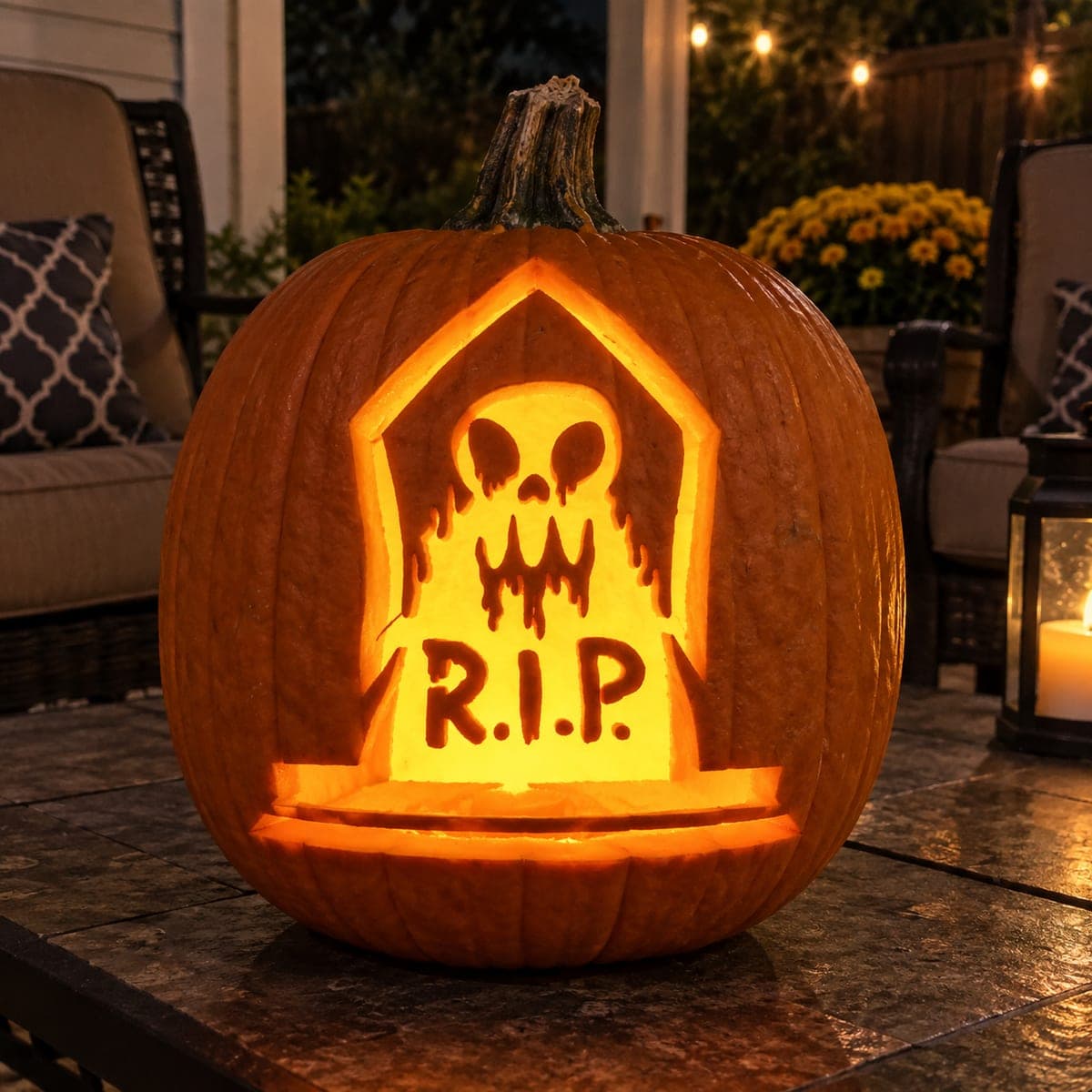 Skull-Topped RIP Headstone Pumpkin — process shot 2 of 3