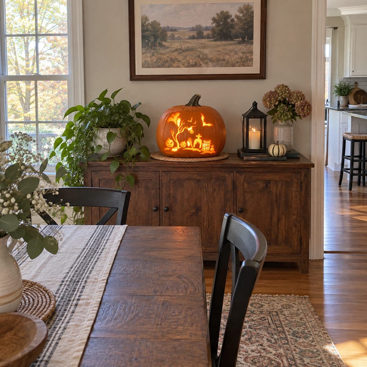 Small Glowing Graveyard Tabletop Pumpkin