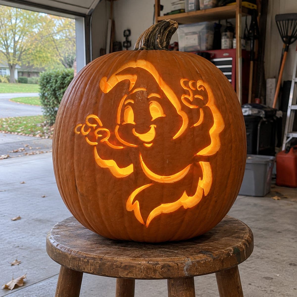 Smiling Ghost With Raised Hands Pumpkin