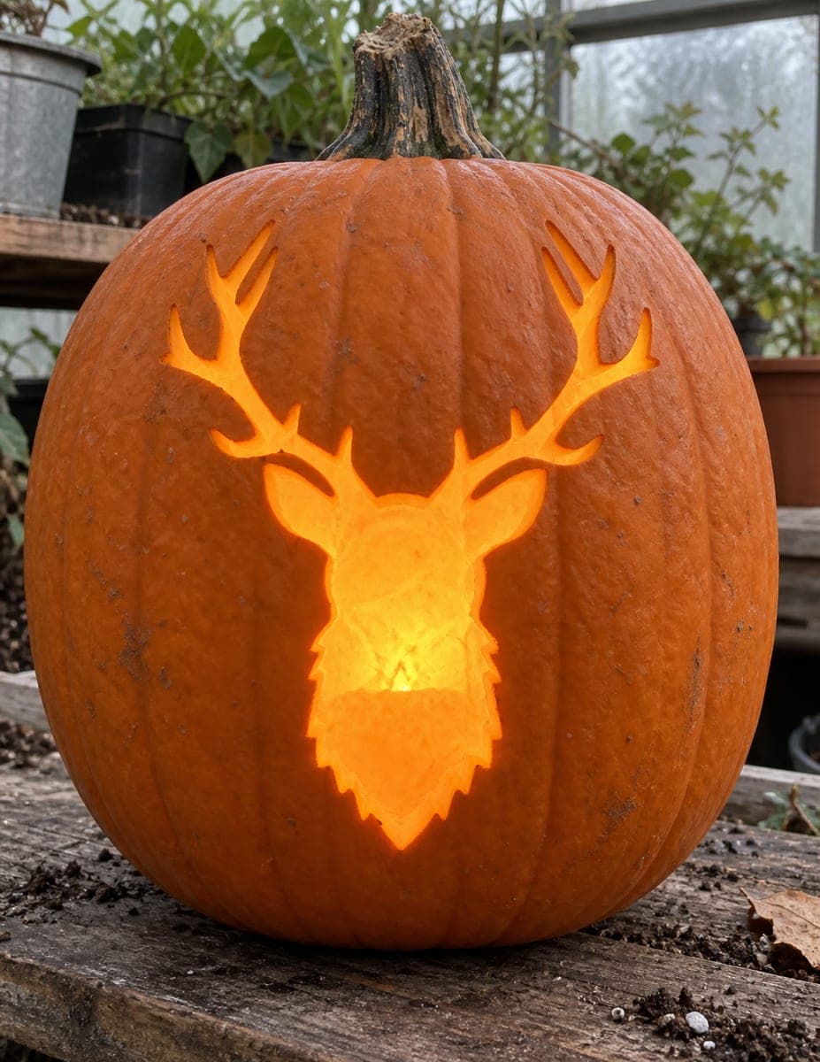 Solid Deer Head With Branching Antlers Pumpkin