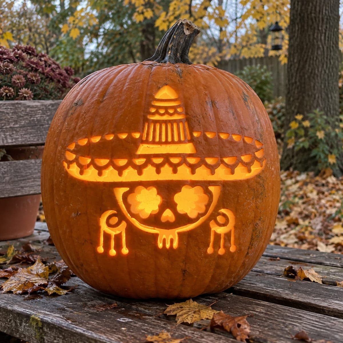 Sombrero Sugar Skull With Tassels Pumpkin