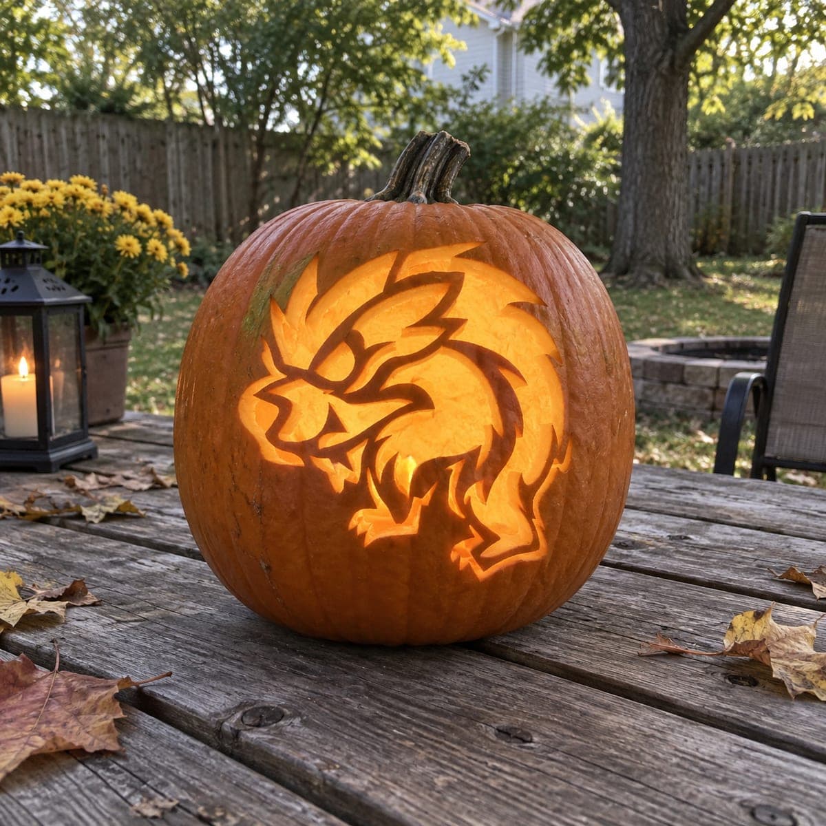 Spiked Wolf Head in a Circle Pumpkin