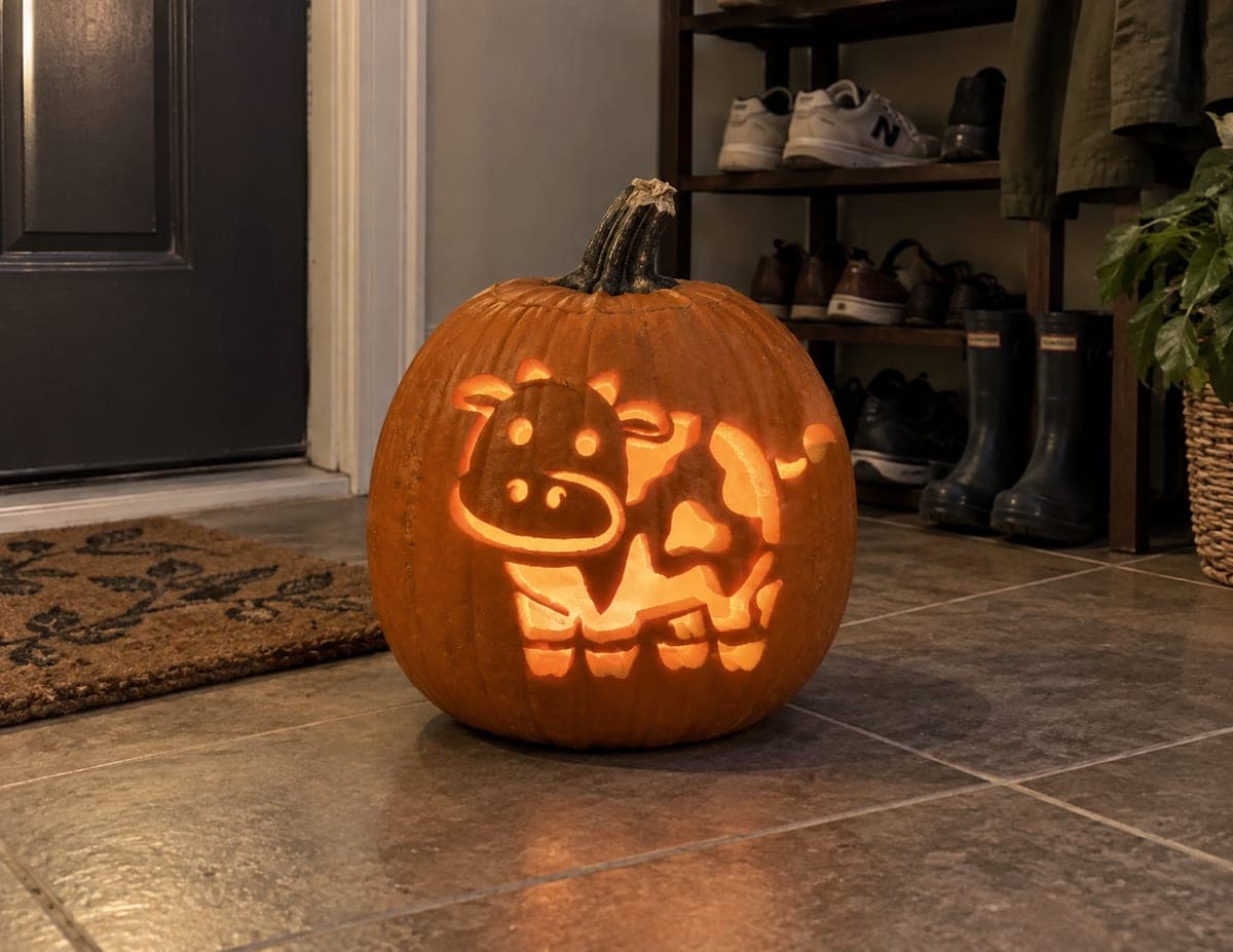 Spotted Cartoon Cow Pumpkin — process shot 2 of 2