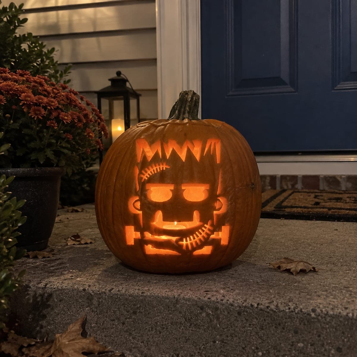 Square Grinning Frankenstein Pumpkin