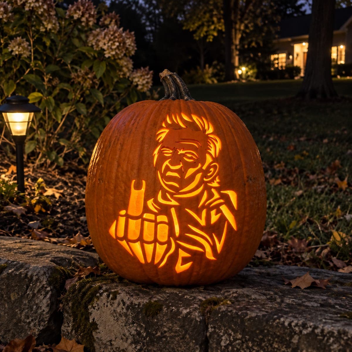 Stern Man Making a Rude Gesture Pumpkin