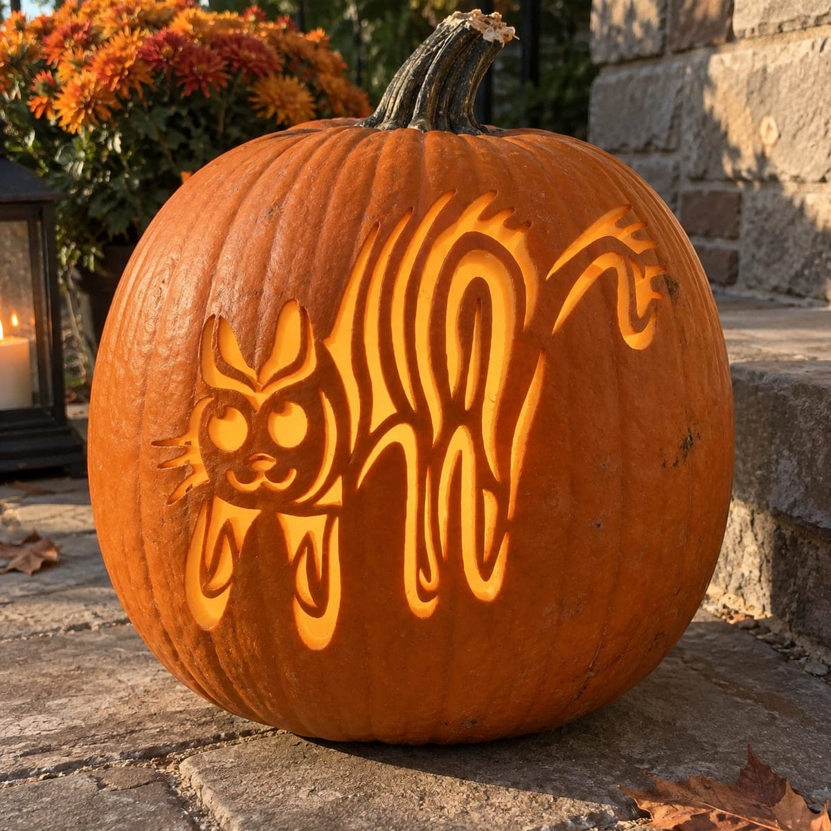 Striped Halloween Cat Pumpkin
