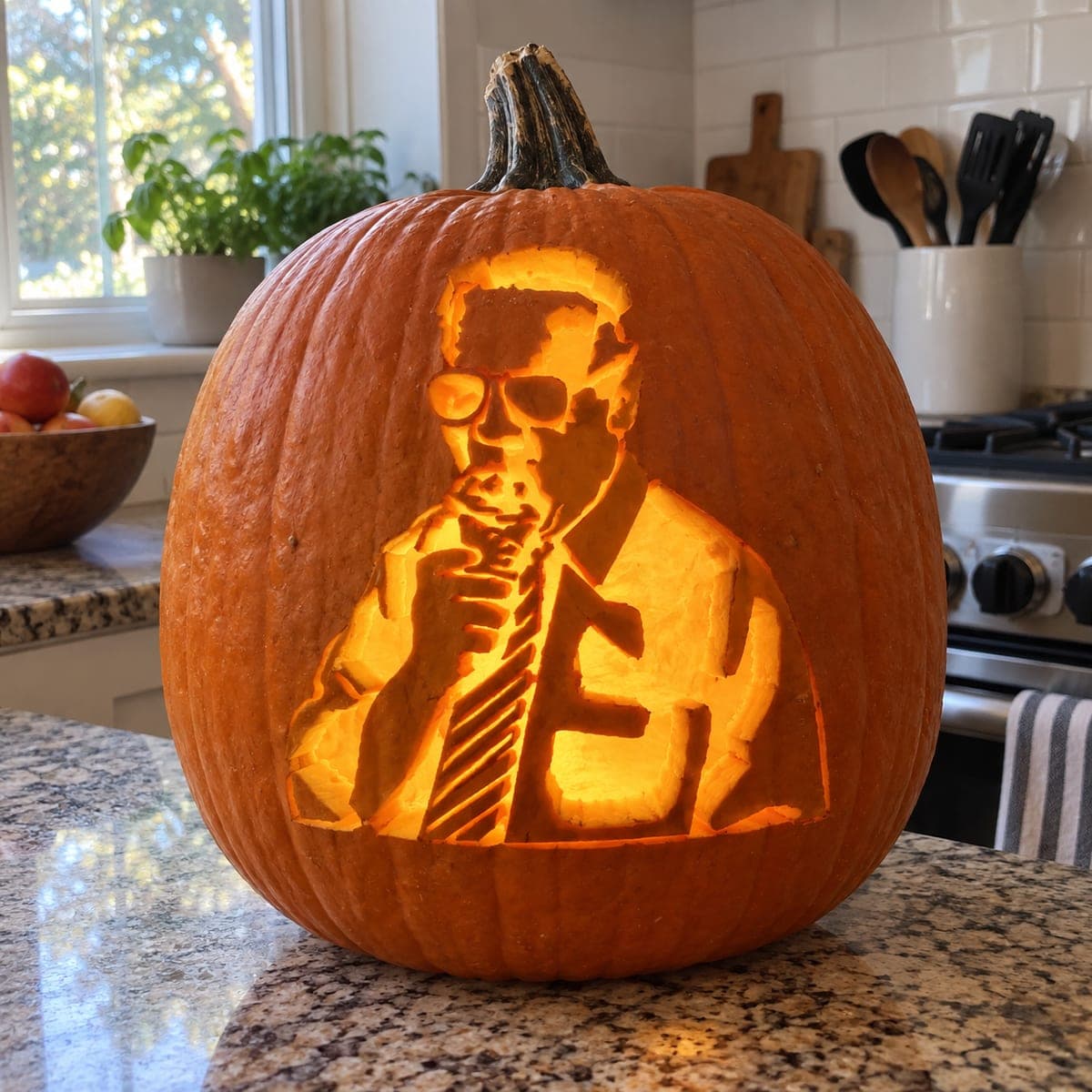 Sunglasses Speaker Holding a Microphone Pumpkin — process shot 2 of 2