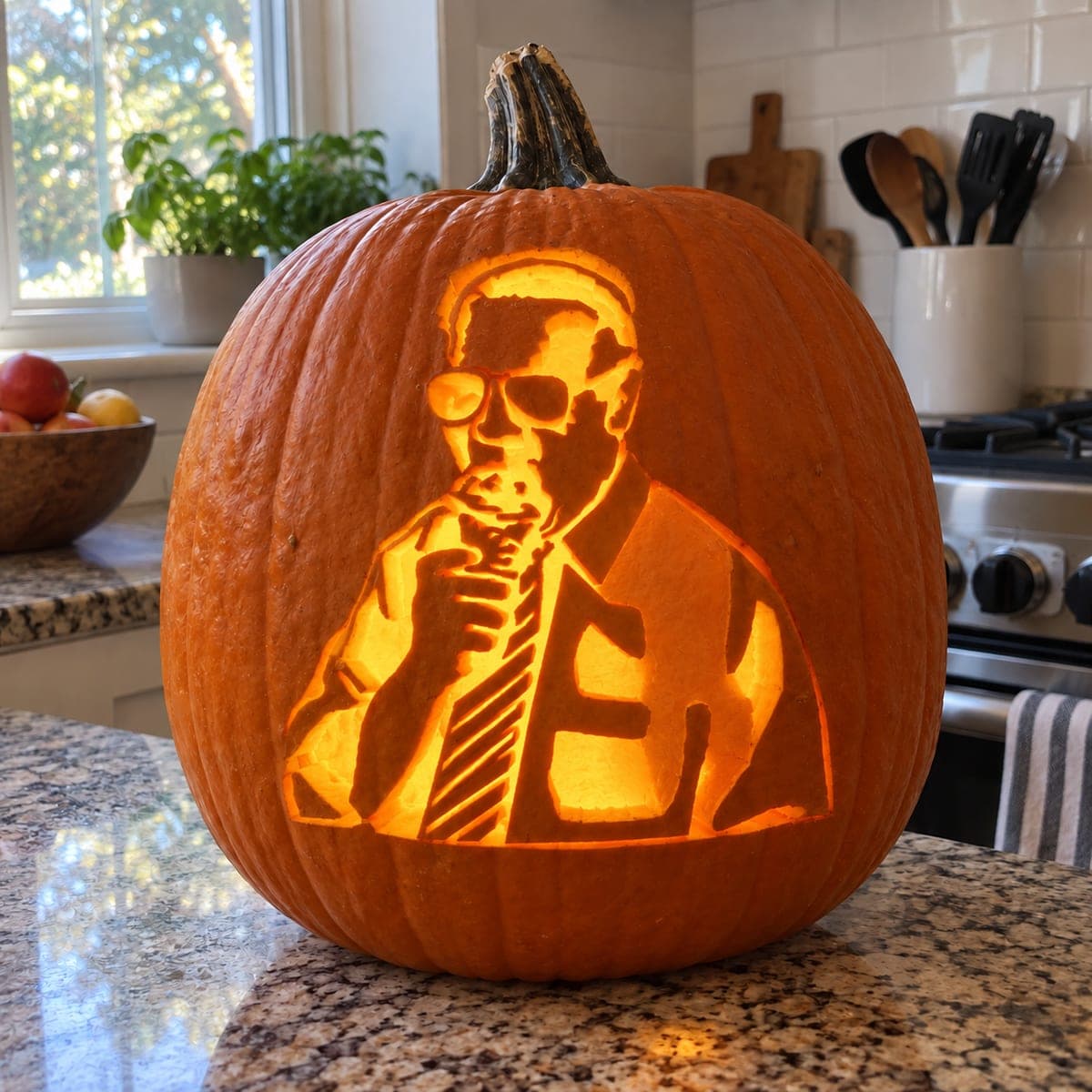 Sunglasses Speaker Holding a Microphone Pumpkin