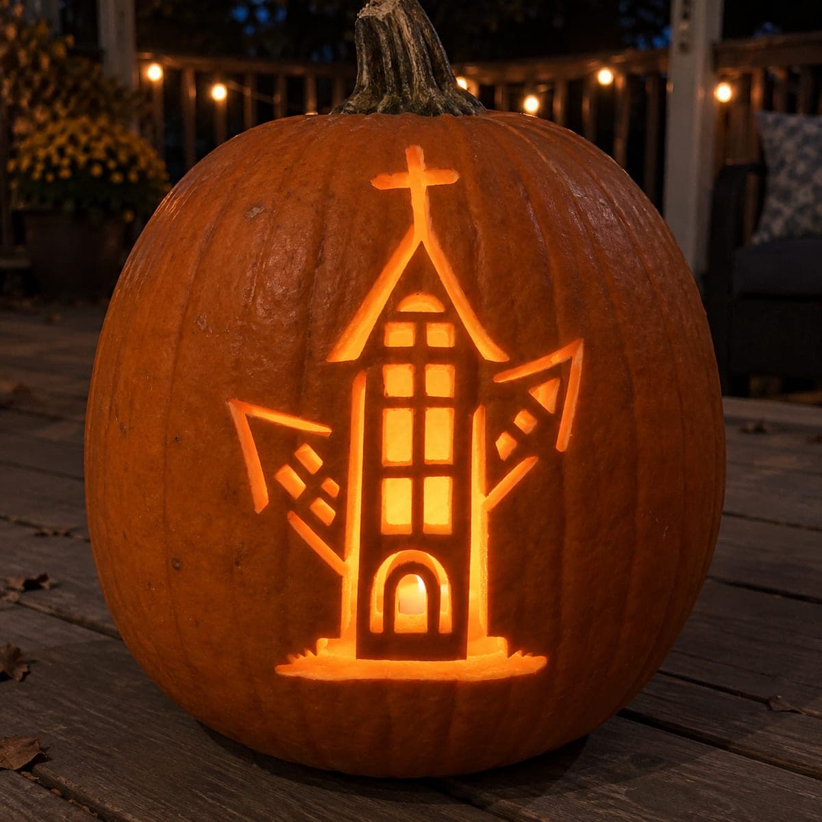 Tall Haunted House With Side Wings Pumpkin