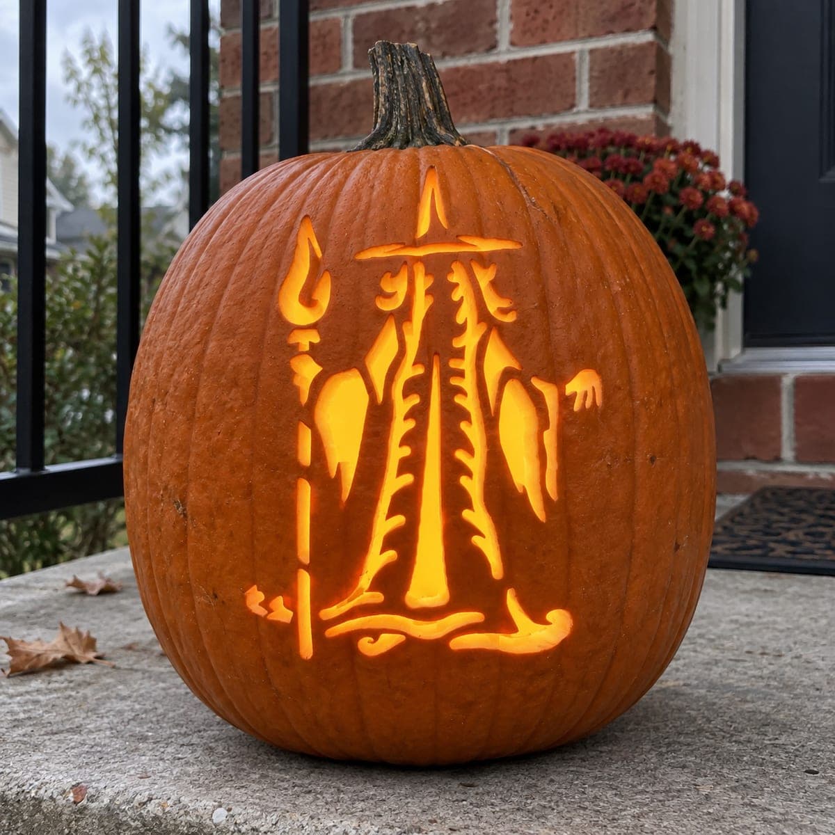 Tall Witch With a Curved Staff Pumpkin