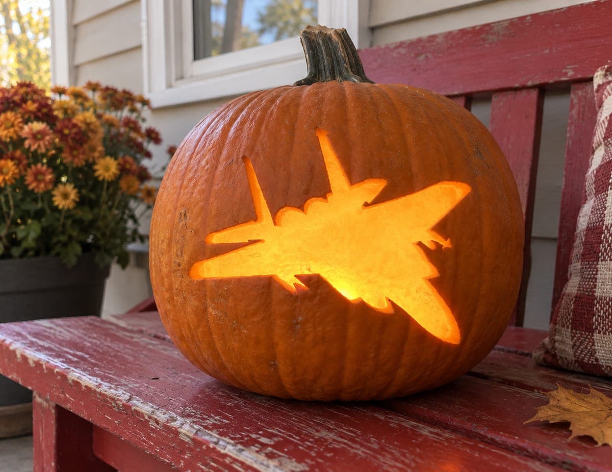 Top-View Fighter Jet Pumpkin — process shot 2 of 2