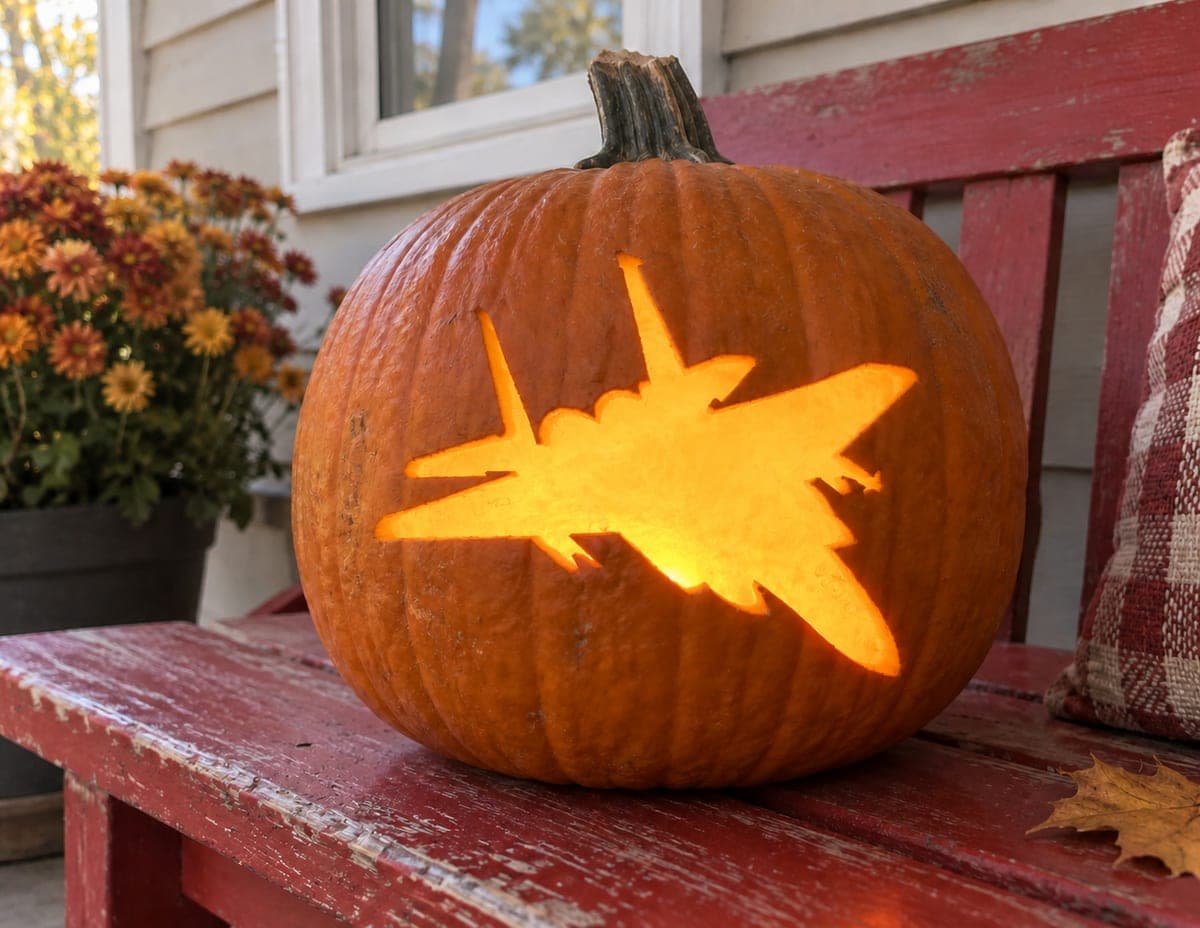 Top-View Fighter Jet Pumpkin