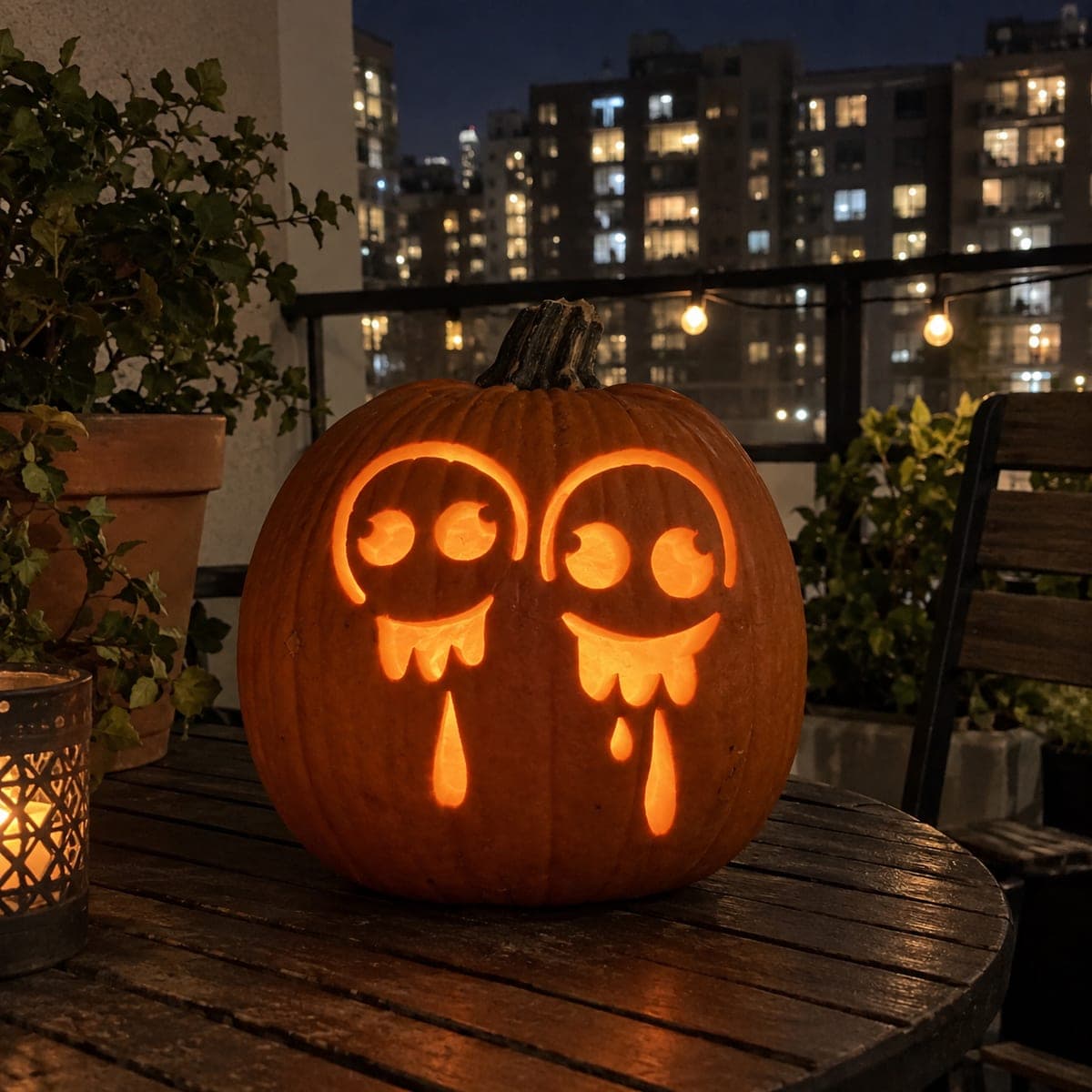 Twin Dripping Ghost Faces Pumpkin
