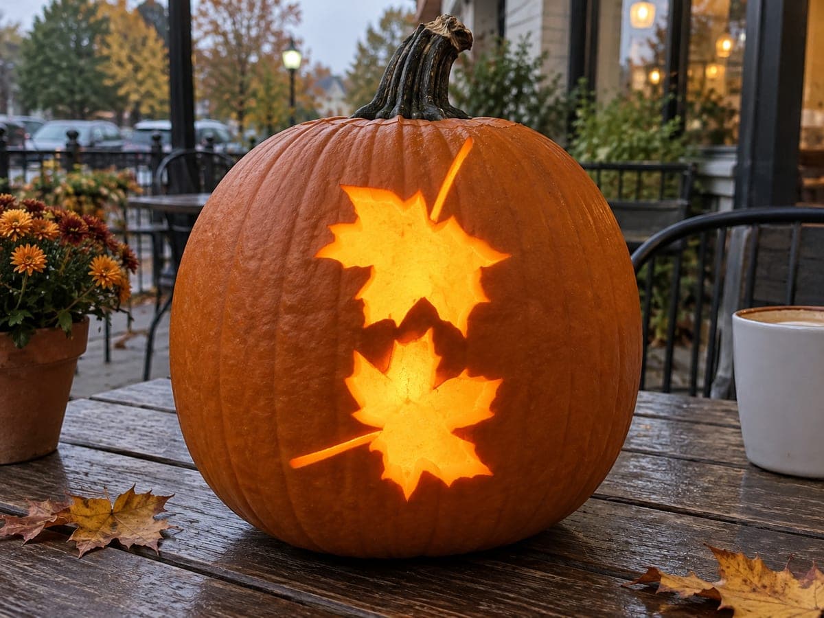 Two Falling Maple Leaves Pumpkin