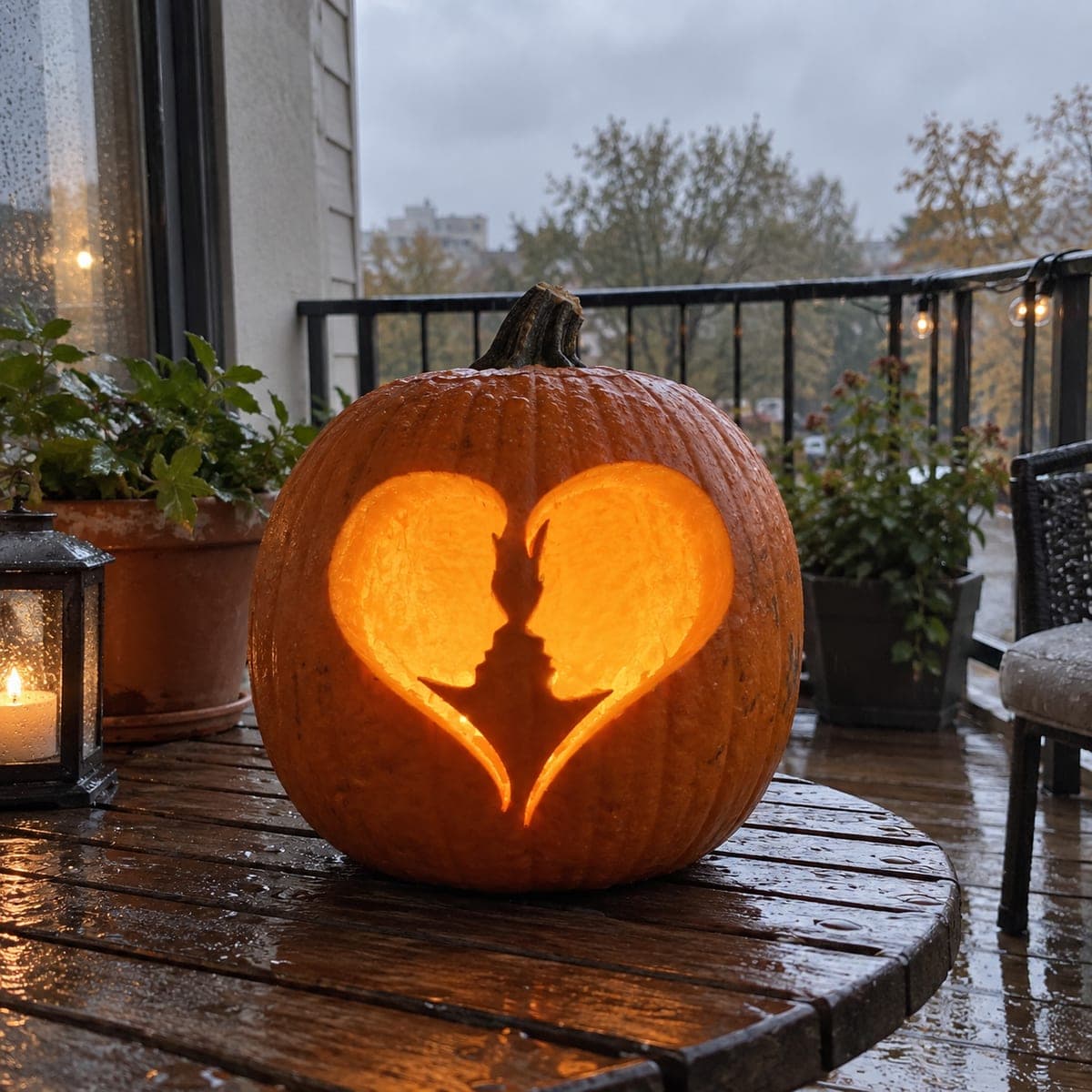 Two Profiles Inside a Heart Pumpkin