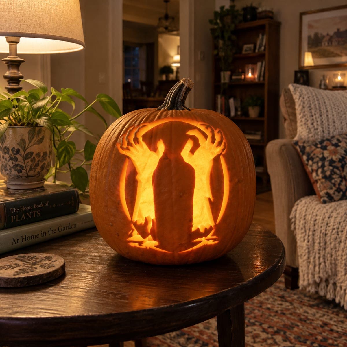 Two Reaching Hands in an Oval Pumpkin