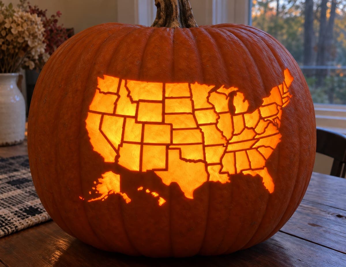 United States Map With State Borders Pumpkin