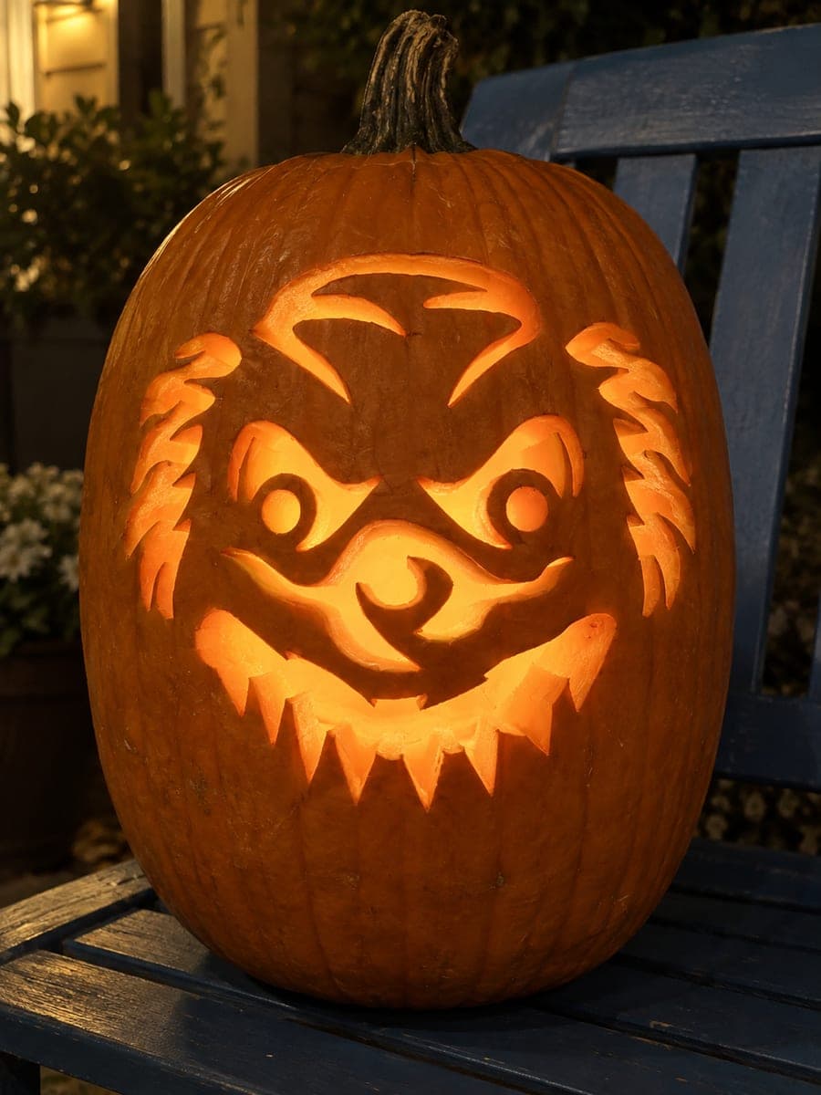 Wide-Eyed Hairy Monster Face Pumpkin