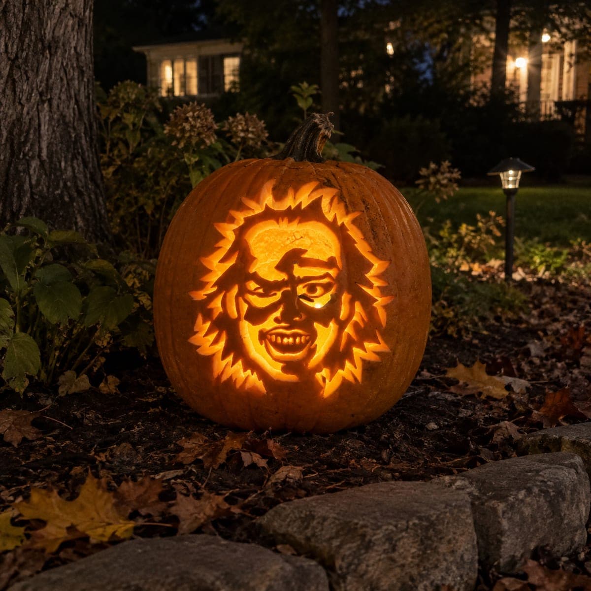 Wild-Haired Grinning Horror Face Pumpkin — process shot 2 of 2