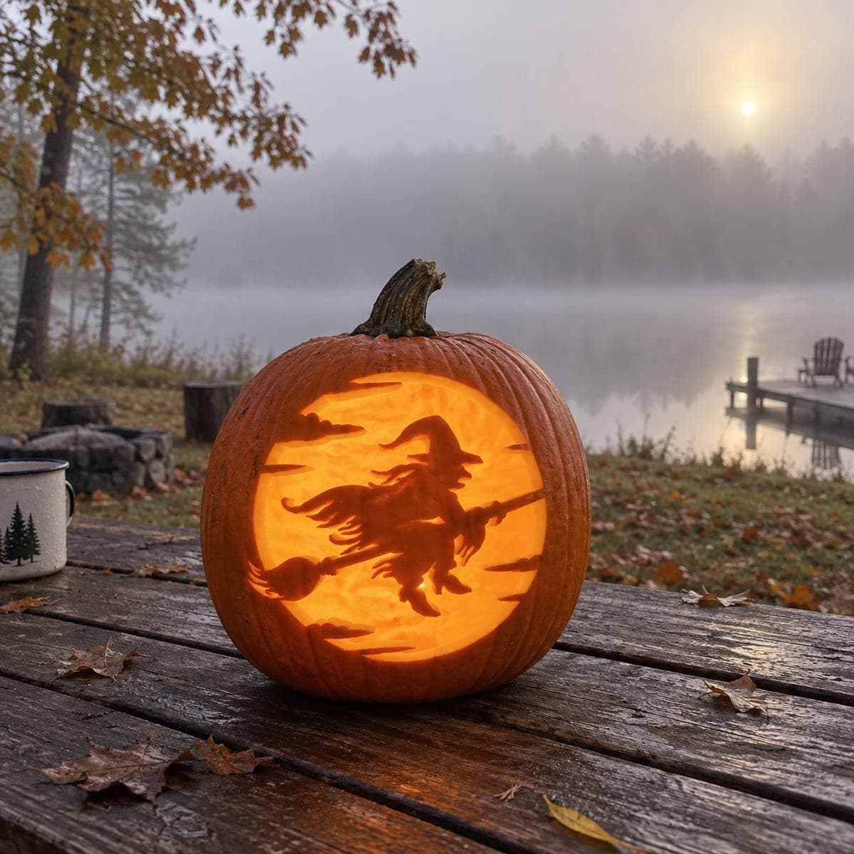 Windblown Broom Witch Pumpkin