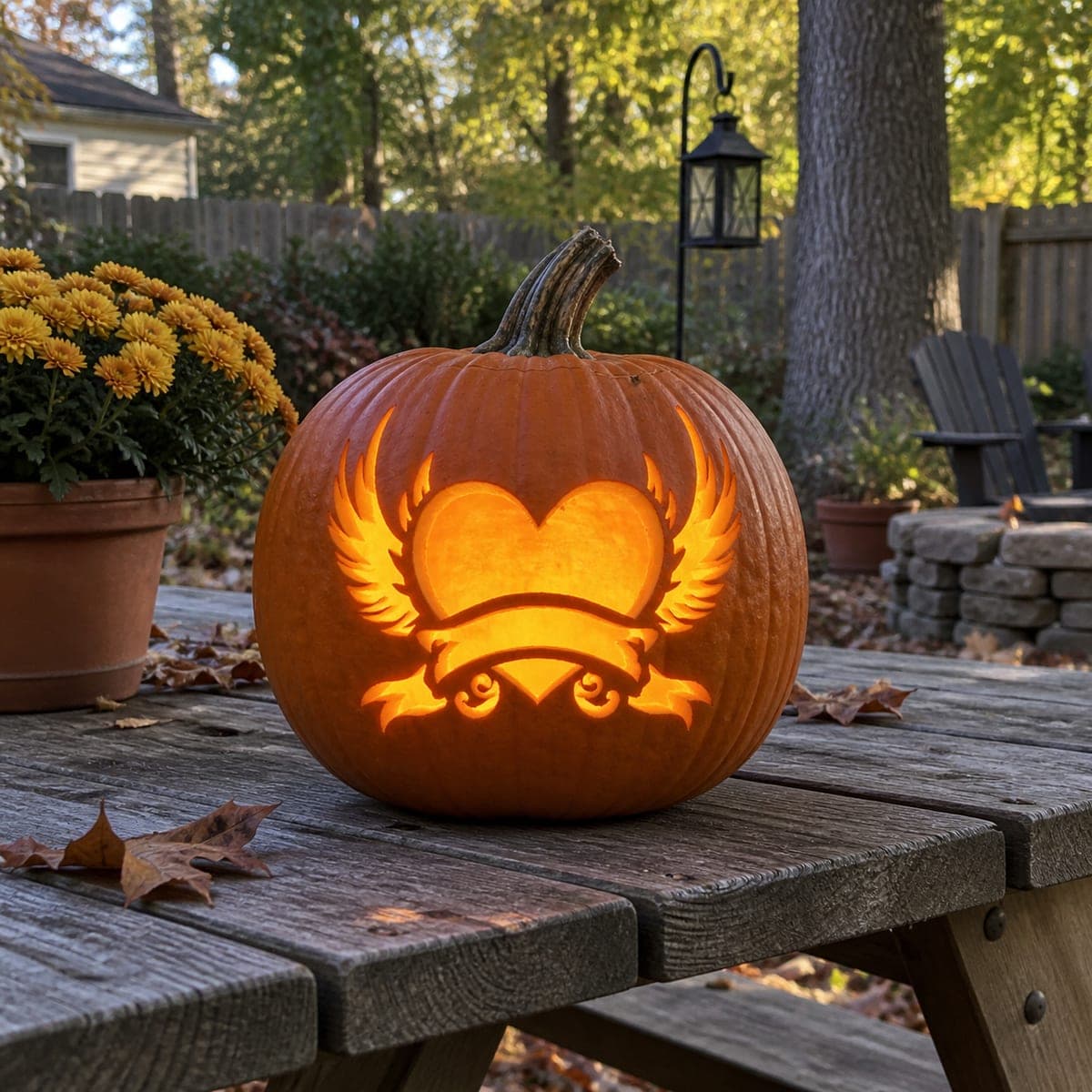 Winged Heart With a Blank Banner Pumpkin