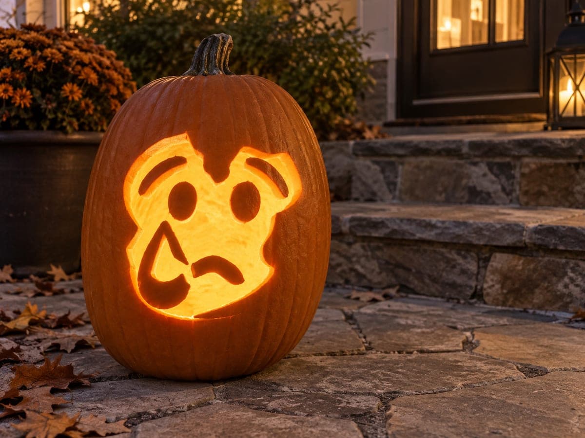 Worried Round-Eyed Emoji Pumpkin — process shot 2 of 2