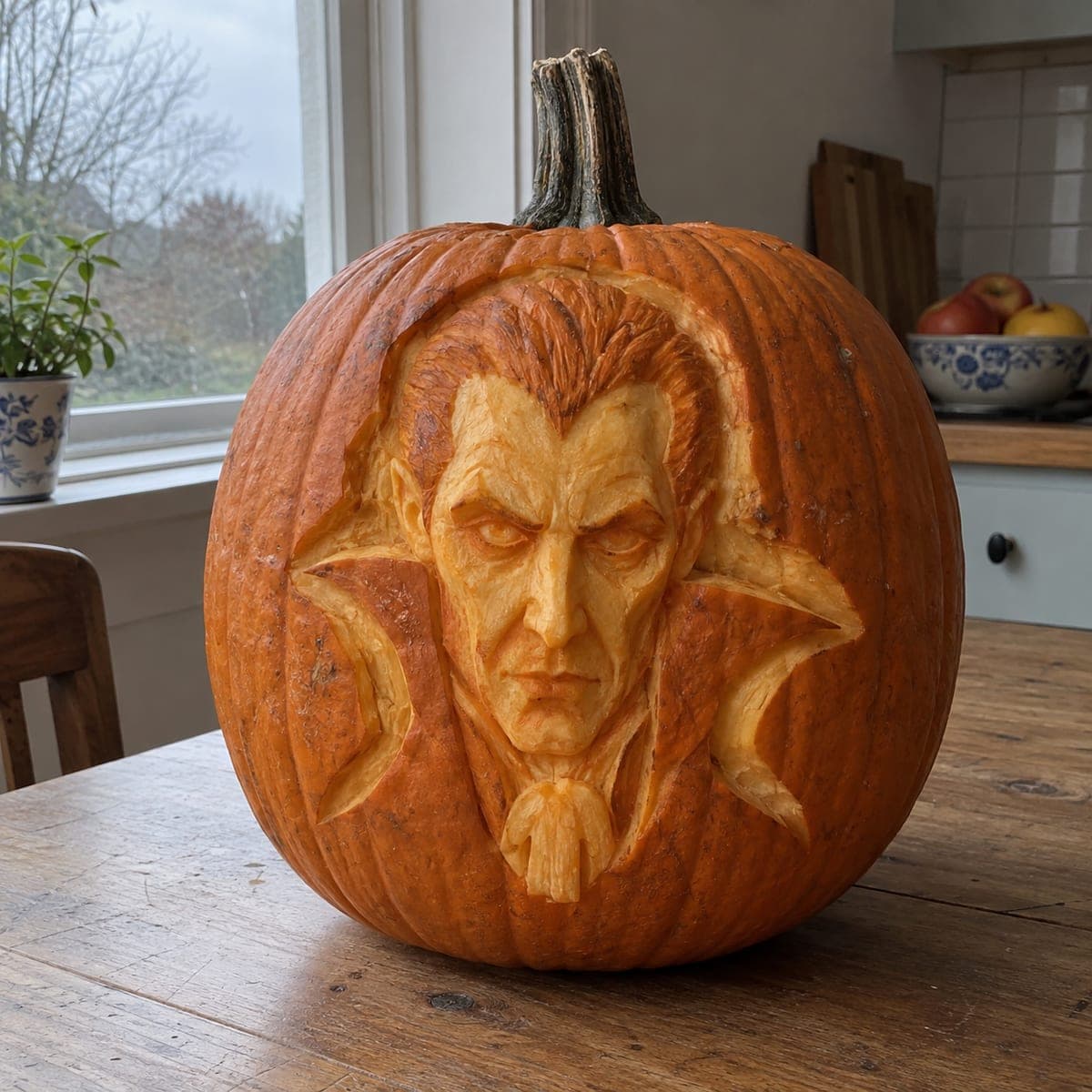 Dracula Vampire Portrait Carved Pumpkin