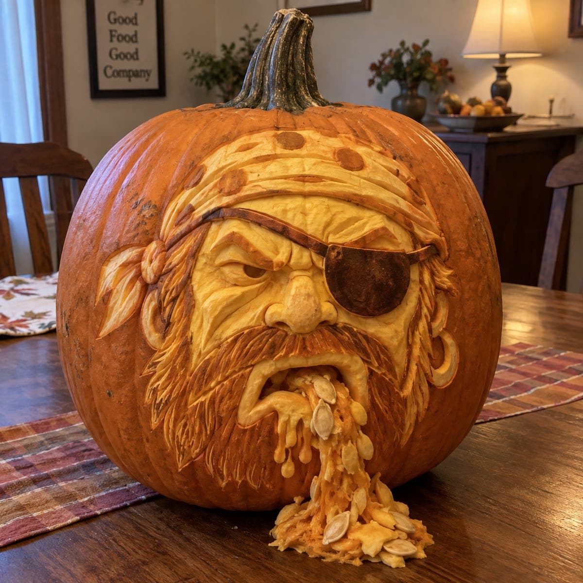 Seasick Pirate Pumpkin Spewing Seeds