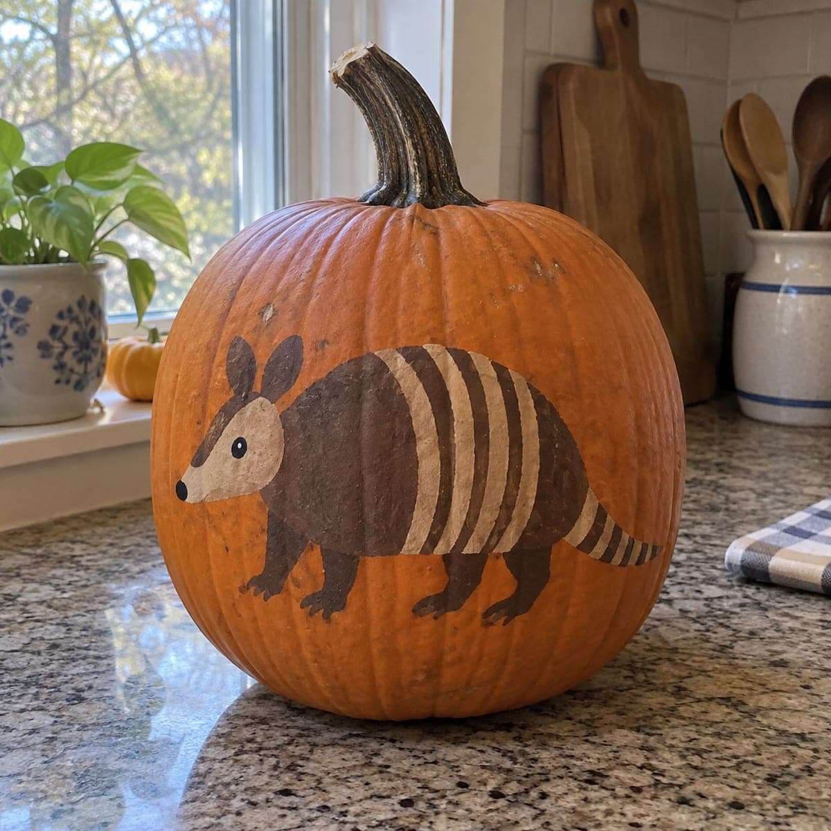 Striped Armadillo No-Carve Painted Pumpkin