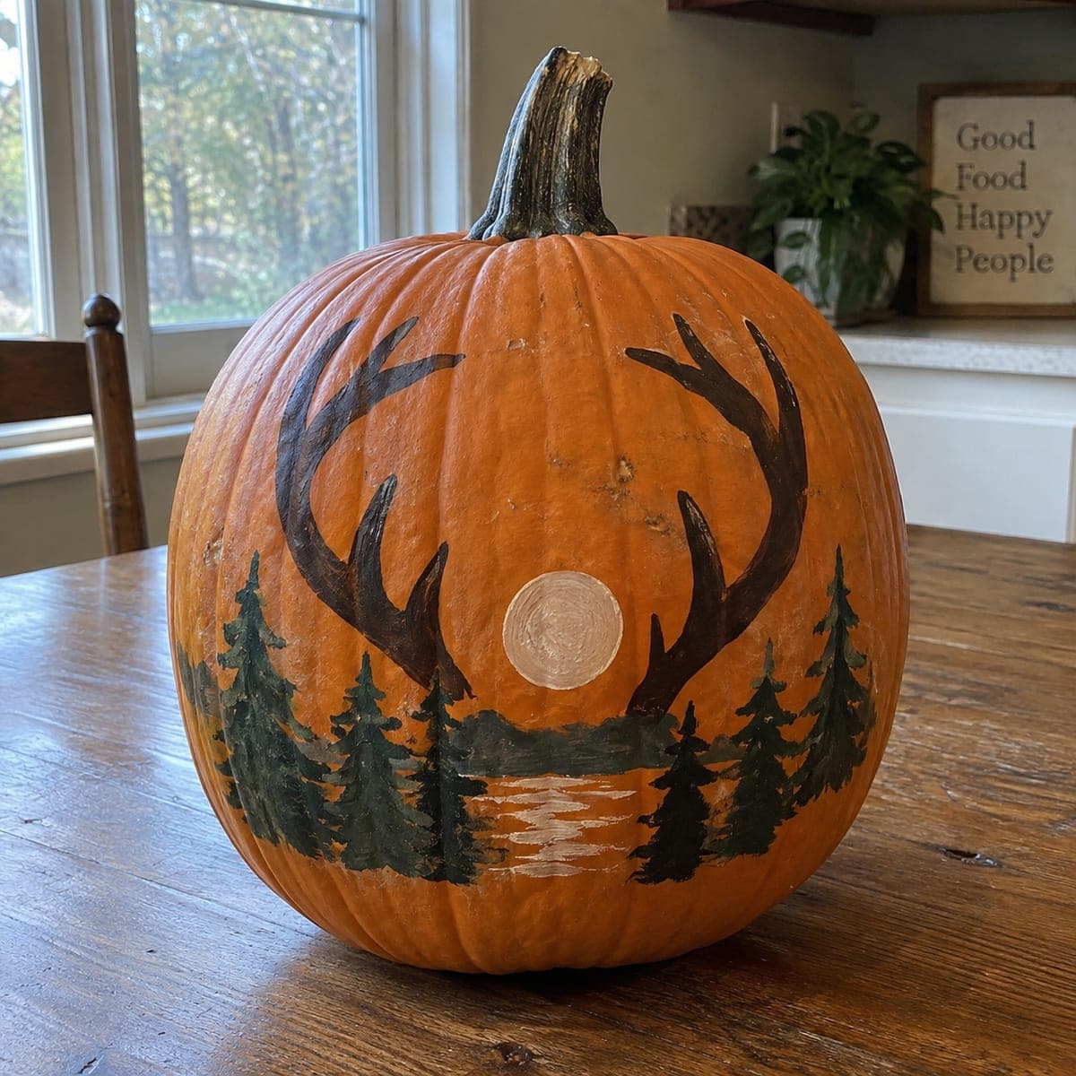 Antler and Pine Forest Painted Pumpkin