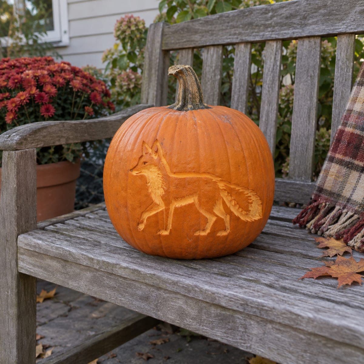 Trotting Fox Etched Pumpkin for Fall Porches