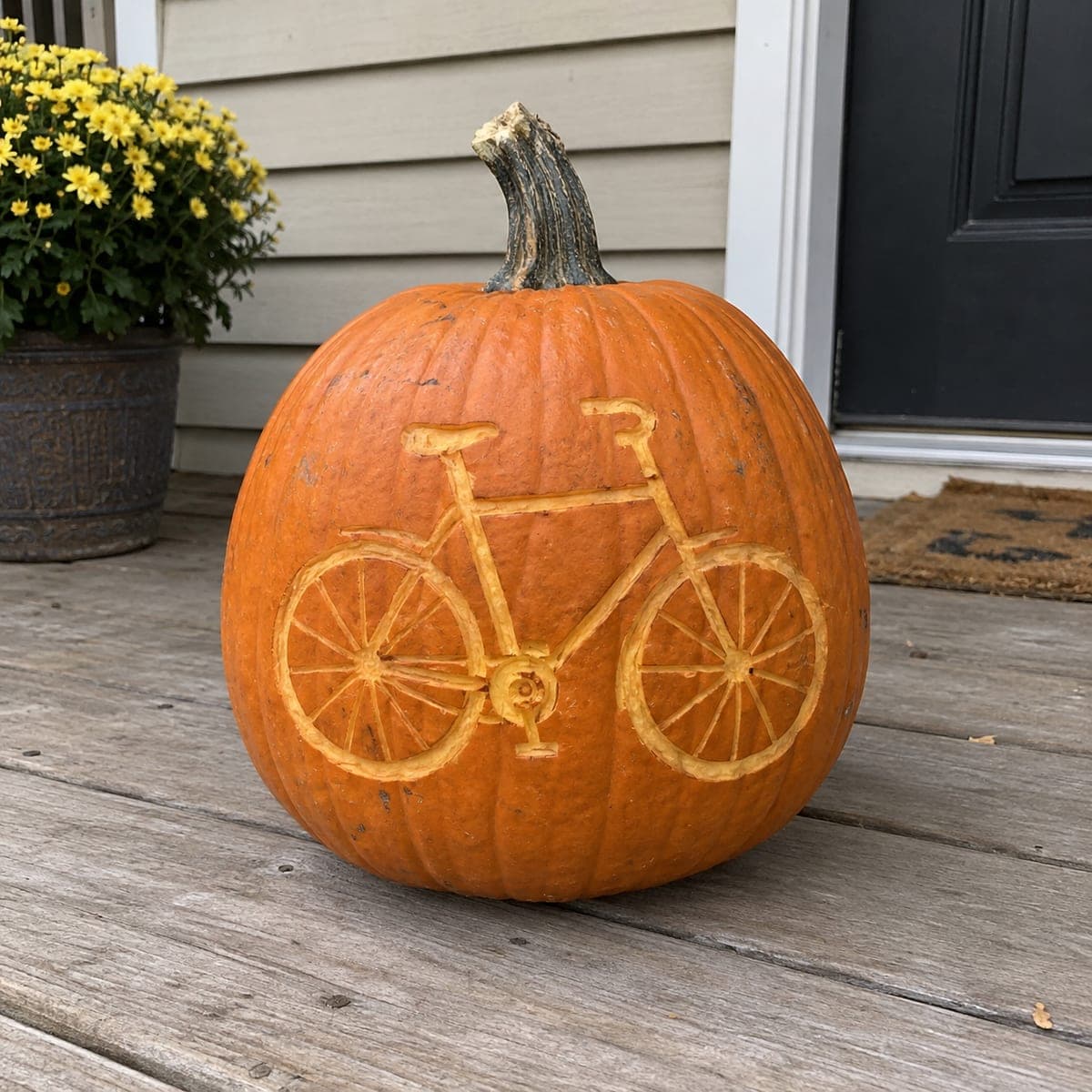 Vintage Bicycle Etched Pumpkin Design