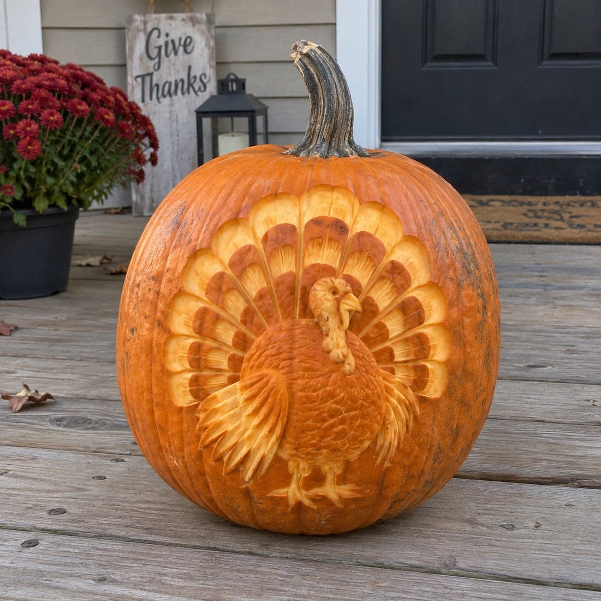 Thanksgiving Turkey Relief Carved Pumpkin