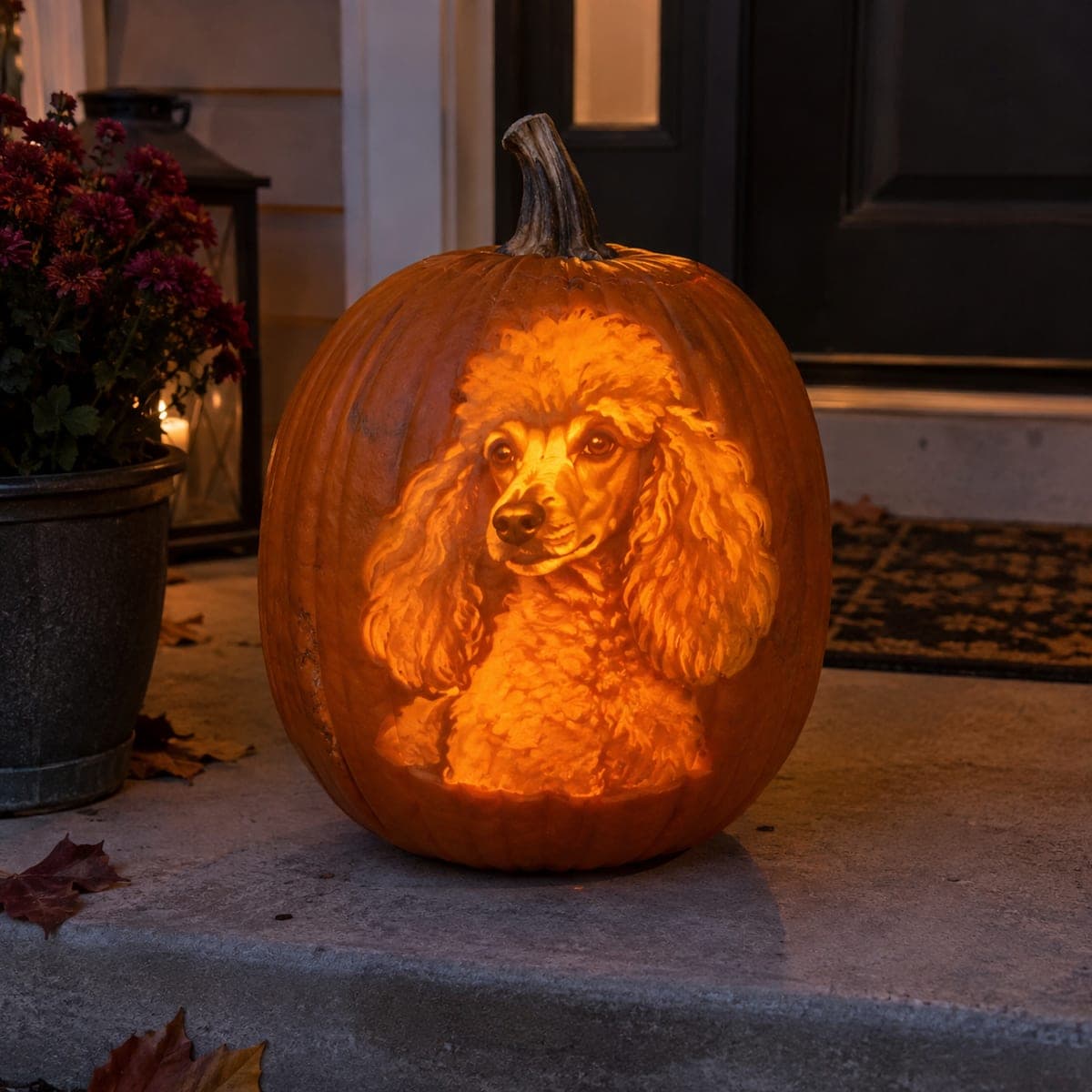 Poodle Portrait Glowing Pumpkin Carving