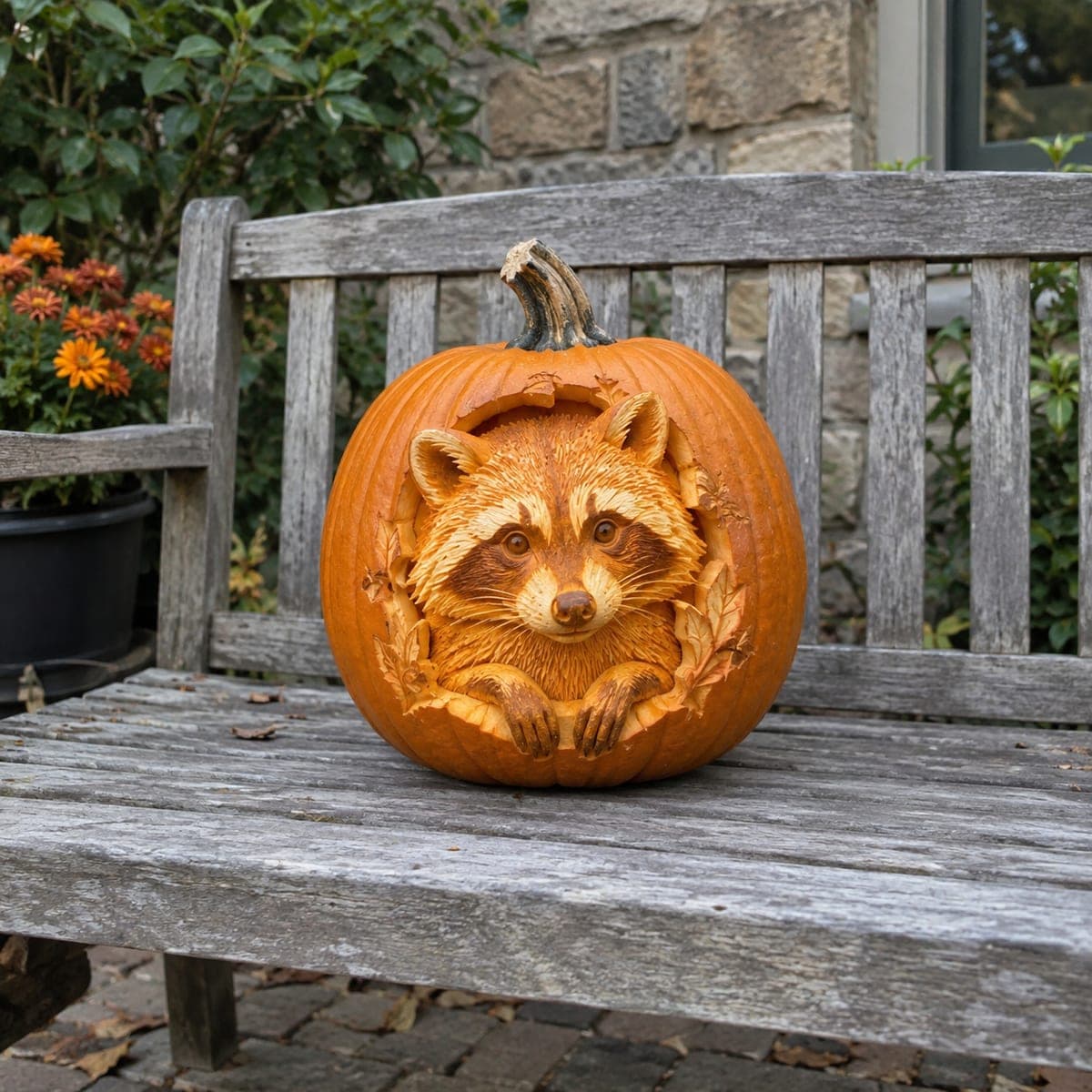 Peeking Raccoon Sculpted Pumpkin Carving