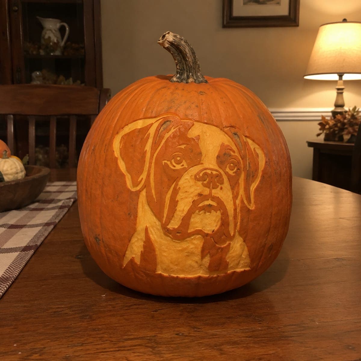 Boxer Dog Portrait Etched Pumpkin