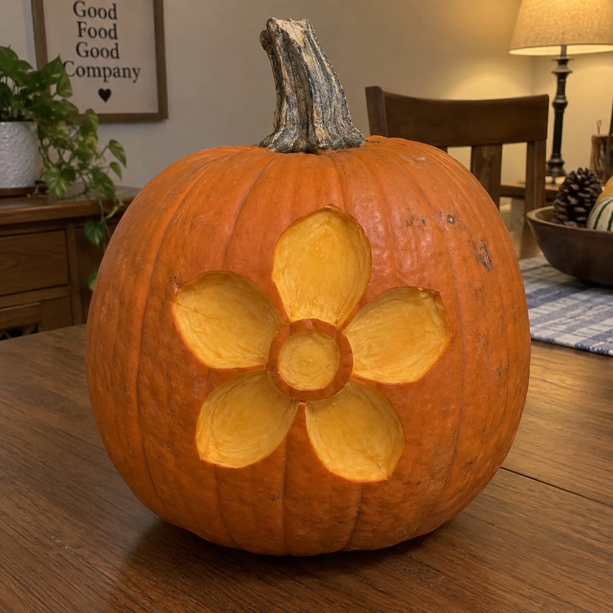 Simple Daisy Flower Carved Pumpkin