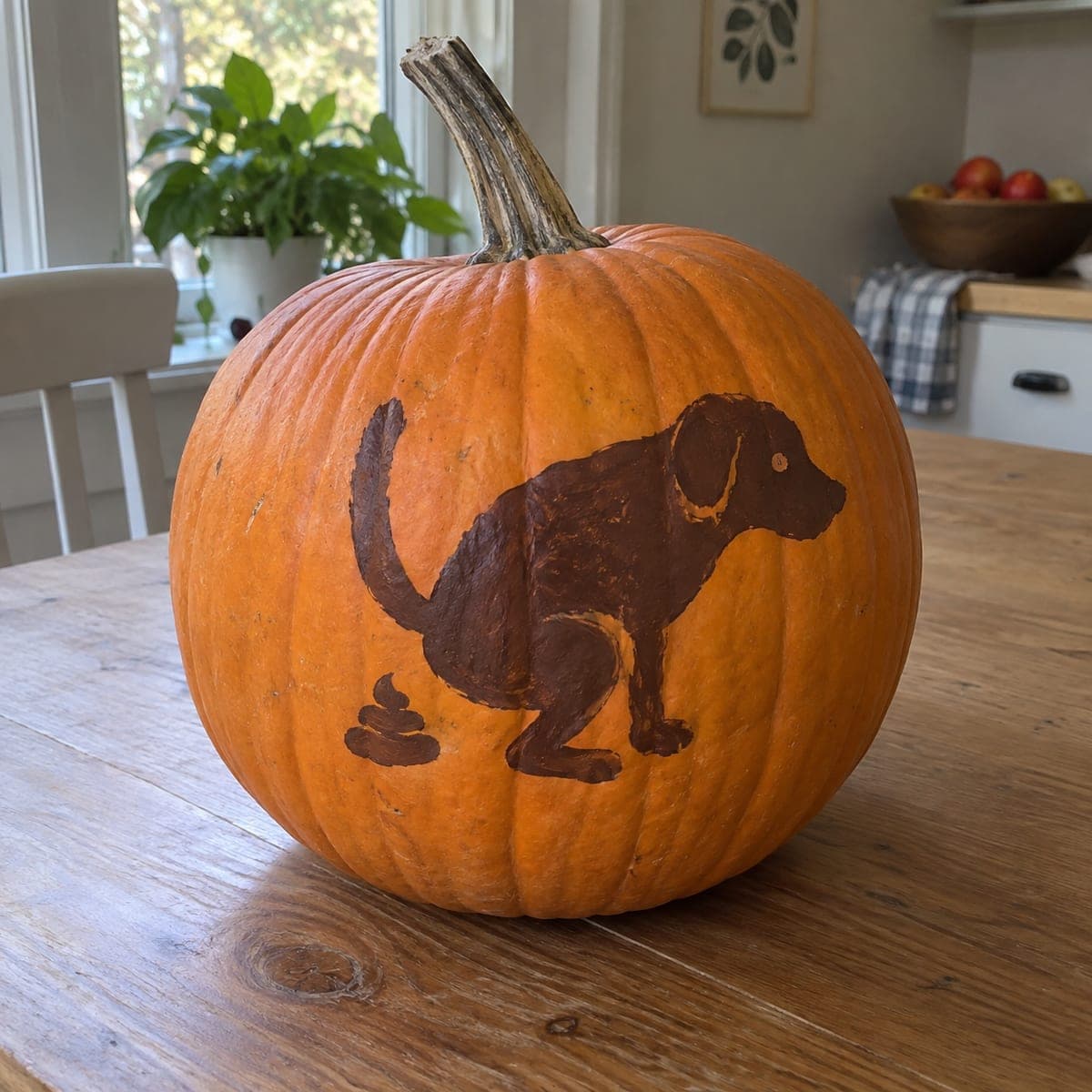 Naughty Pooping Dog Painted Pumpkin